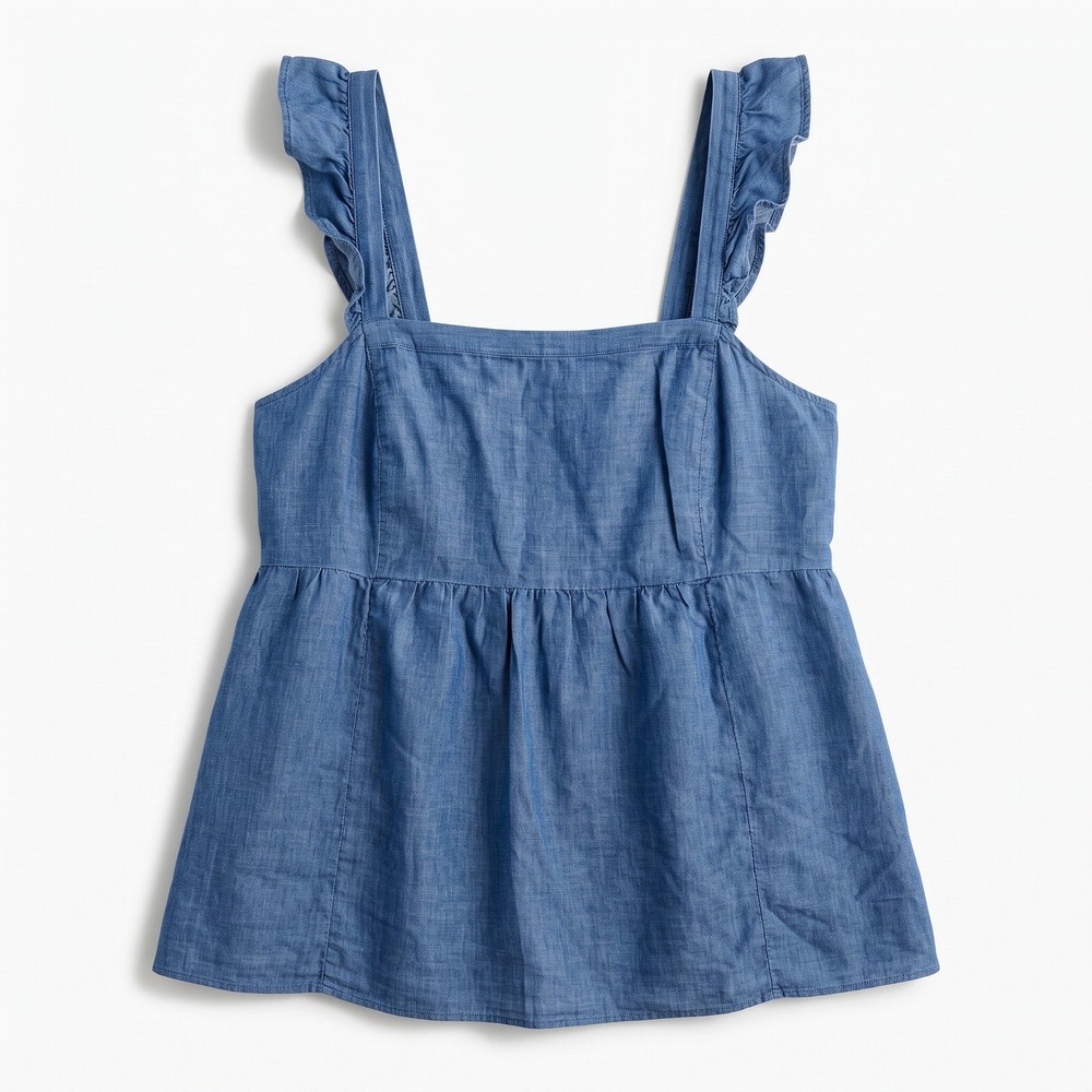LOFT Outlet Womens M Blue Chambray Ruffle Strap Babydoll Tank Top Boho Casual